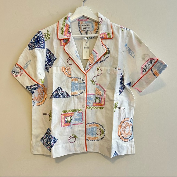 Damson Madder Chlo Linen Blend Short Sleeve Button Down Shirt 8 Anthropologie - Picture 2 of 15